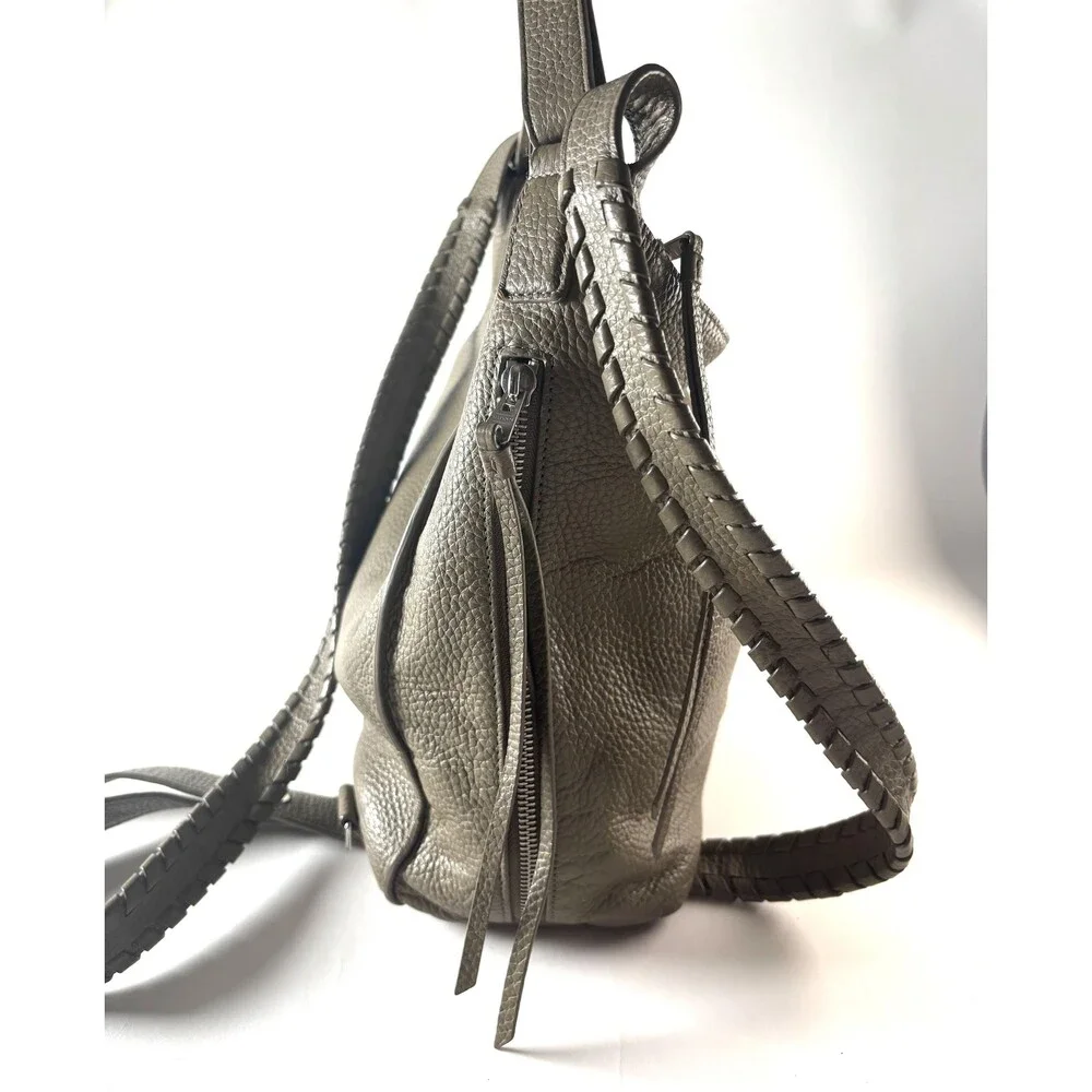 ALLSAINTS Kita Gray Pebbled Leather Slouchy Convertible Backpack